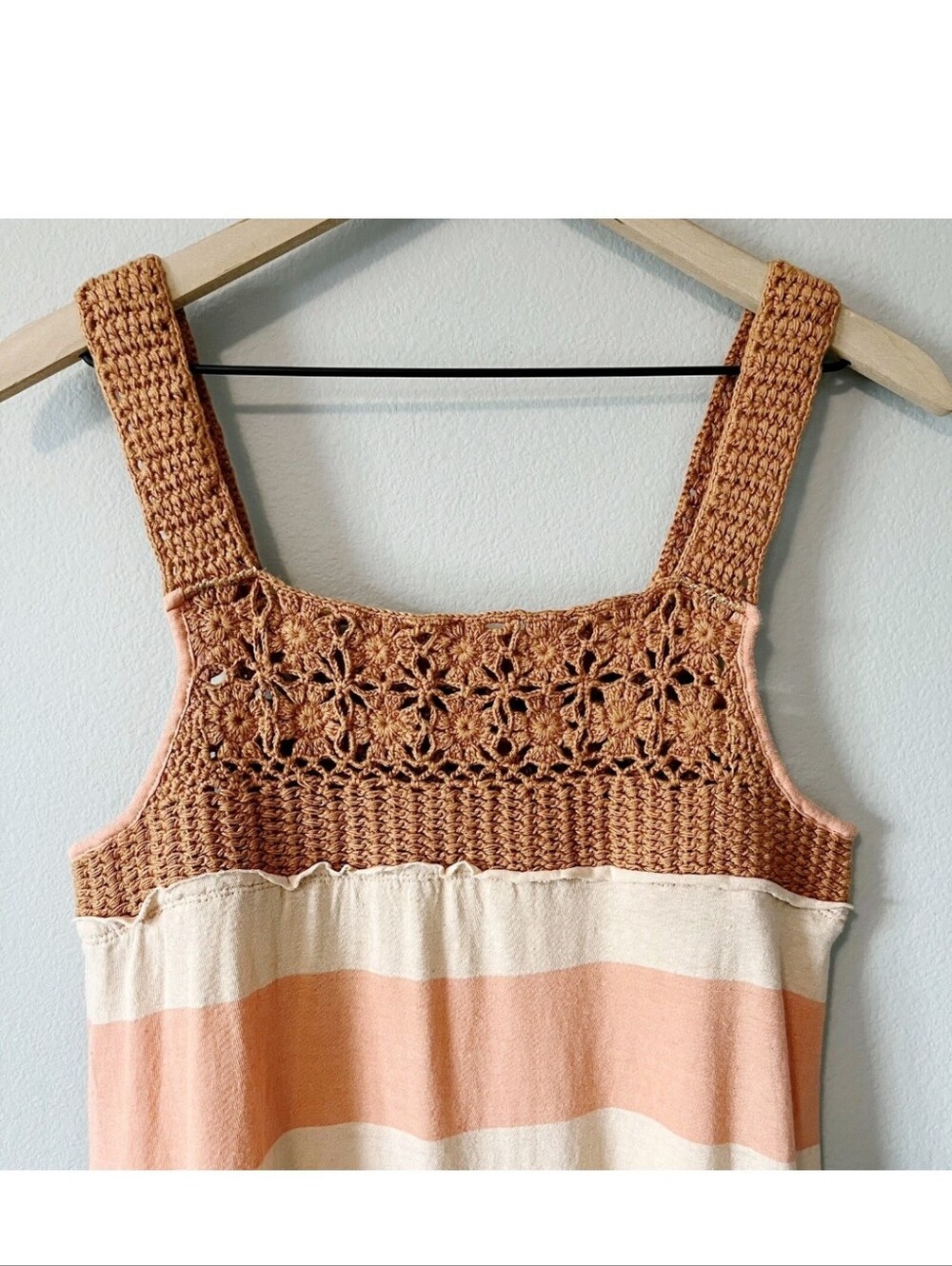We The Free Striped Peach Crochet-Top Tunic Tank EUC - Picture 6 of 7